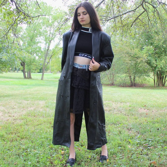 Vintage 90s Leather Trench Coat by Sabrina - Picture 8 of 11